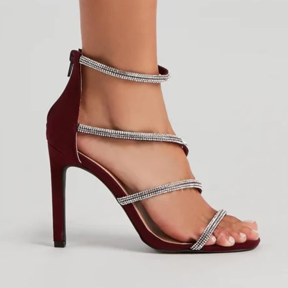 Windsor Wrapped In Rhinestone Burgundy Stiletto Heels 10 - Picture 2 of 4